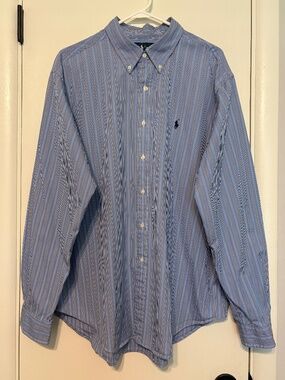 Ralph Lauren Polo Men's Classic Fit Blue Stripe  Button-Down Shirt XXL/2XL Logo
